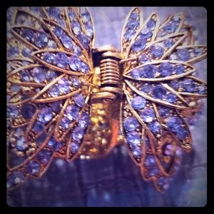 GORGEOUS Gold With Blue Rhinestone Hair Clip